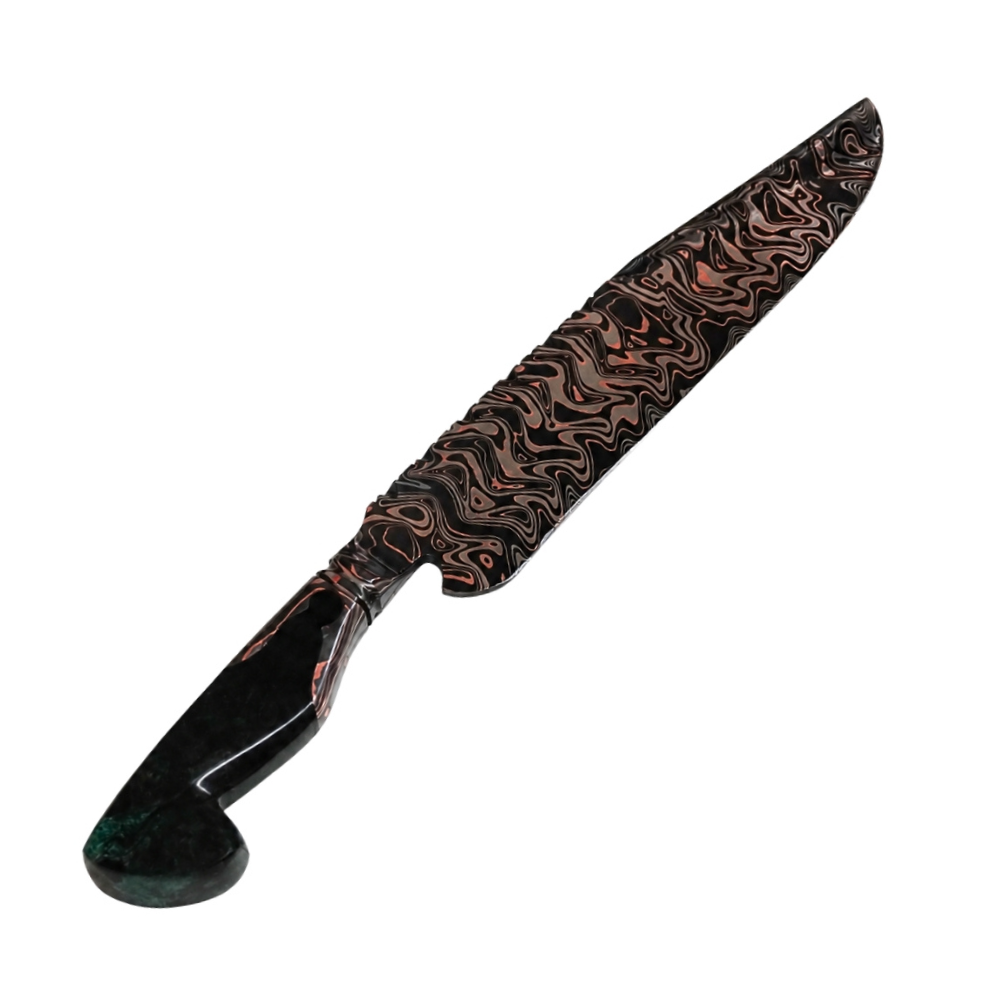 Tiger Aço Damasco com Cobre 12 Polegadas - Keyhole com Amboyna Burl Tiger Aço Damasco com Cobre 12 Polegadas - Keyhole com Amboyna Burl