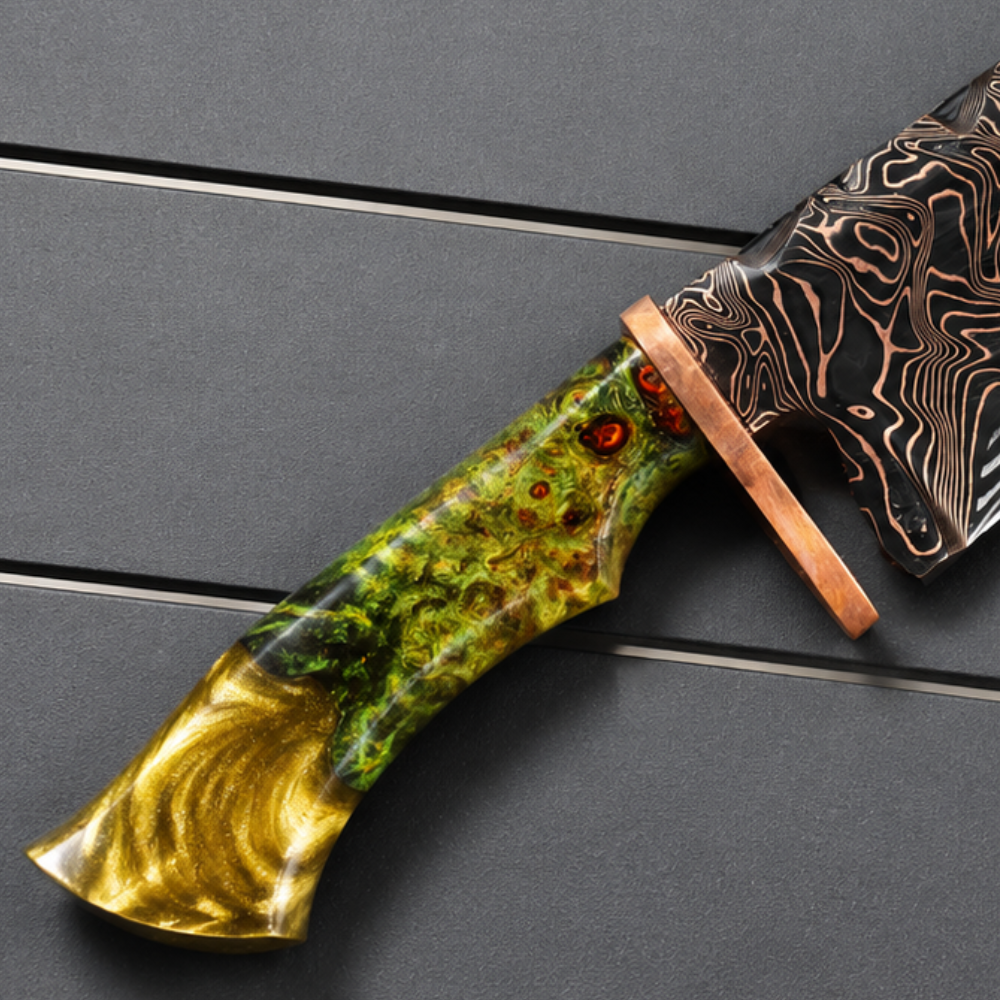 Faca Aço Damasco Padrão Tiger 10,5 Polegadas - Maple Burl e Resina Faca Aço Damasco Padrão Tiger 10,5 Polegadas - Maple Burl e Resina - Imagem 2
