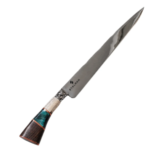Faca Forjada Aço Inox 13 Polegadas - Cabo em Madeira, Resina e Chifre de Cervo