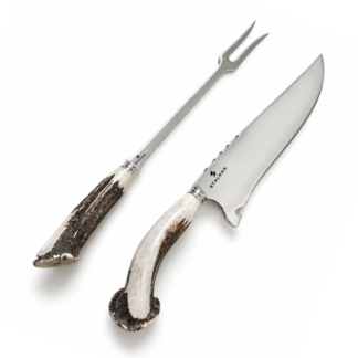 Kit Churrasco Aço Inox 2 Peças 10 Polegadas (Faca e Garfo) - Chifre de Cervo