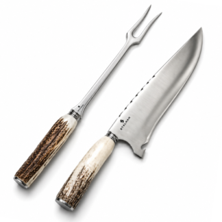 Kit Churrasco Aço Inox 2 Peças 10 Polegadas (Faca e Garfo) - Chifre de Cervo
