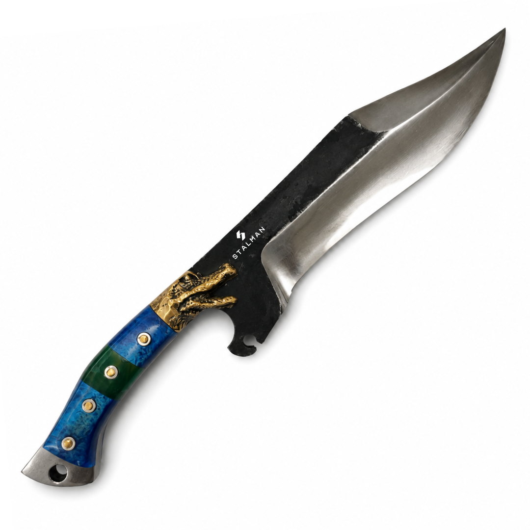 Faca Trilho de Trem Forjado 10 Polegadas 7,5mm - Cabo Full Tang em Resina com Bolster Gold Jacaré Faca Trilho de Trem Forjado 10 Polegadas 7,5mm - Cabo Full Tang em Resina com Bolster Gold Jacaré