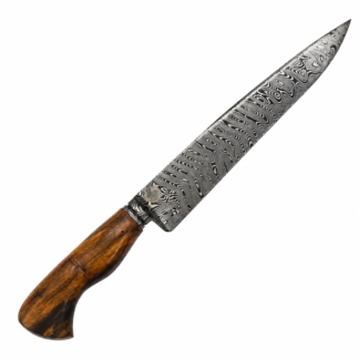 Faca Artesanal Aço Damasco Padrão Arkansas 8,5 Polegadas - Cabo em Madeira Spalted