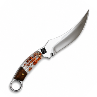 Faca Karambit Artesanal Aço Inox 7 Polegadas - Cabo em Resina com Flocos de Cobre e Madeira Nobre