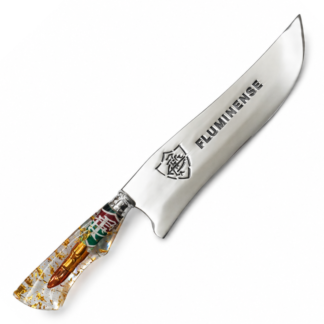 Picanheira Artesanal Aço Inox 10 Polegadas - Cabo em Resina com Emblema do Fluminense e Flocos de Ouro