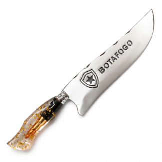 Picanheira Artesanal Aço Inox 10 Polegadas - Cabo em Resina com Emblema do Botafogo e Flocos de Ouro