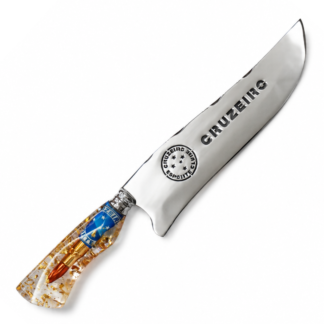 Picanheira Artesanal Aço Inox 10 Polegadas - Cabo em Resina com Emblema do Cruzeiro e Flocos de Ouro
