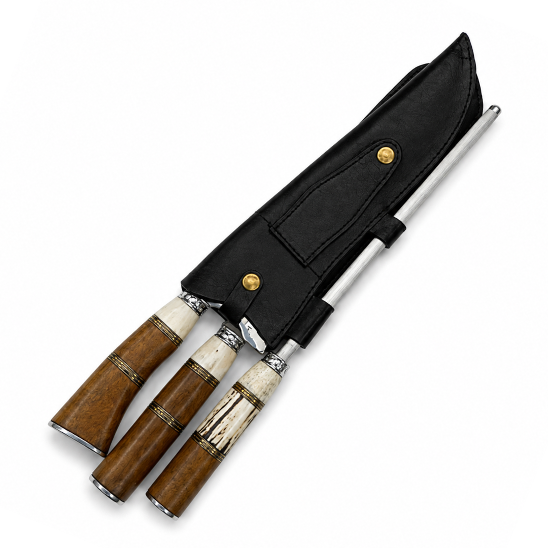 Kit Churrasco Aço Inox 3 Peças 10 Polegadas (Faca, Garfo e Chaira) - Cabo Premium Kit Churrasco Aço Inox 3 Peças 10 Polegadas (Faca, Garfo e Chaira) - Cabo Premium - Imagem 2