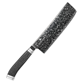 Faca Aço Damasco M390 Nakiri 7 Polegadas - Fibra de Carbono