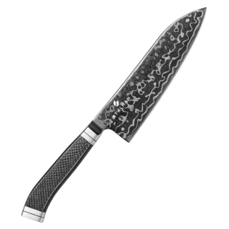Faca Aço Damasco M390 Santoku 7 Polegadas - Fibra de Carbono