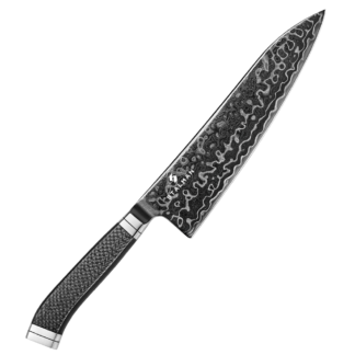 Faca Aço Damasco M390 Chef 8 Polegadas - Fibra de Carbono