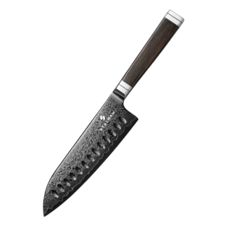 Faca Aço Damasco 12Cr18MoV Santoku 7 Polegadas - Cabo em Ébano