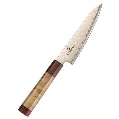Faca Aço Damasco com Cobre Utilitária 5,5 Polegadas - Sicômoro e Padauk