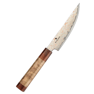 Faca Aço Damasco com Cobre para Carne 5,5 Polegadas - Sicômoro e Padauk