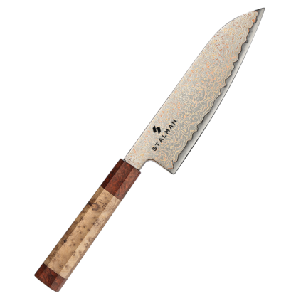 Faca Aço Damasco com Cobre Santoku 7 Polegadas - Sicômoro e Padauk