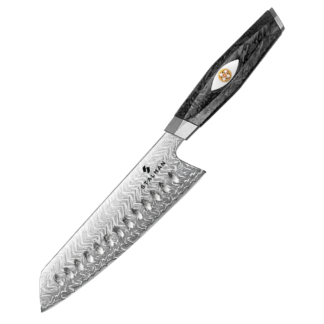 Faca Aço Damasco M390 Santoku 7 Polegadas - Fibra de Carbono
