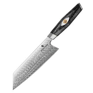 Faca Aço Damasco M390 Bunka 7 Polegadas - Fibra de Carbono