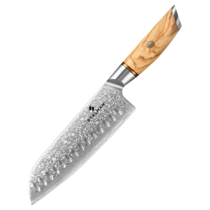 Faca Aço Damasco Santoku 7 Polegadas - Cabo em Oliveira