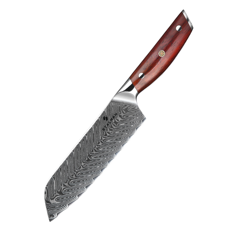 Faca Aço Damasco Santoku 7 Polegadas - Cabo em Jacarandá Faca Aço Damasco Santoku 7 Polegadas - Cabo em Jacarandá