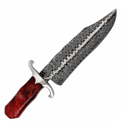 Faca Bowie Aço Damasco 10" 6mm - Cabo Spalted Estabilizado