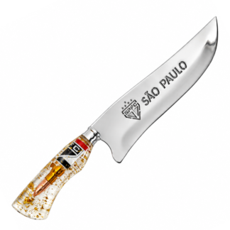 Faca Picanheira Inox 10" 2,5mm Resina Flocos Ouro e São Paulo