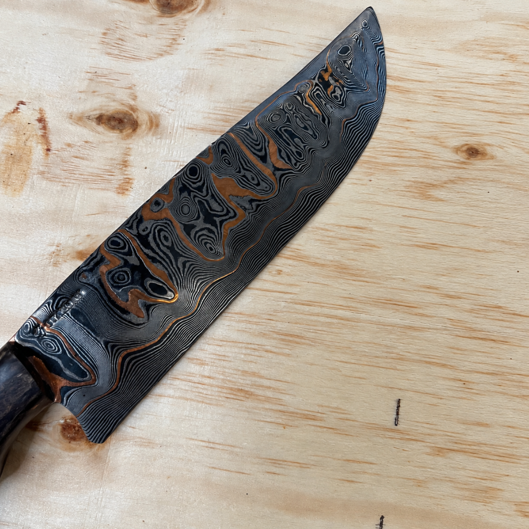 Faca Artesanal Aço Damasco Tiger 10 Polegadas 6mm - Cabo Full Tang Madeira Spalted e Resina Colmeia FCDM1030 3