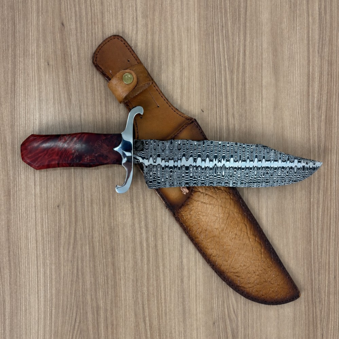 Faca Bowie Aço Damasco 10" 6mm - Cabo Spalted Estabilizado Faca Bowie Aço Damasco 10" 6mm - Cabo Spalted Estabilizado - Imagem 5