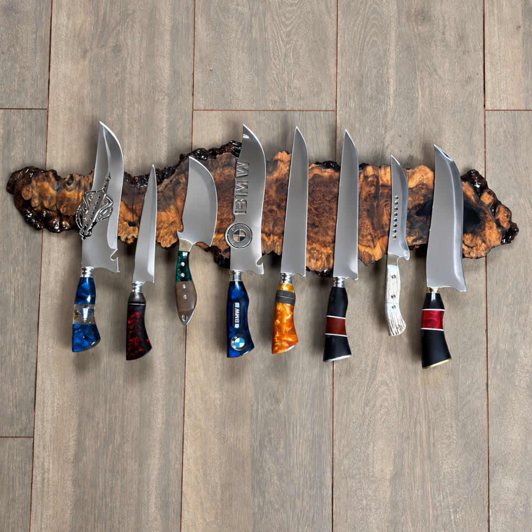 Holder Artesanal com imã para 8 Facas - Imbuia Burl e Resina Holder Artesanal com imã para 8 Facas - Imbuia Burl e Resina - Imagem 2