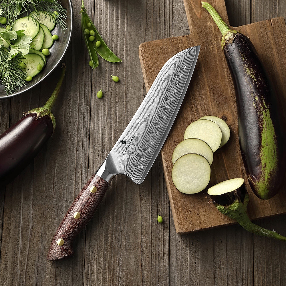 Faca Aço Damasco Santoku 7 Polegadas - Cabo em Micarta SX02M RS 2