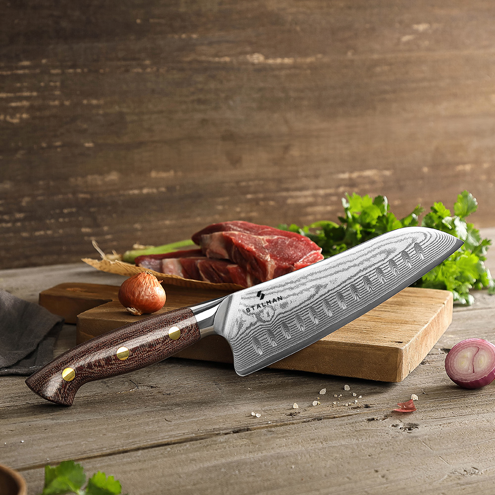 Faca Aço Damasco Santoku 7 Polegadas - Cabo em Micarta Faca Aço Damasco Santoku 7 Polegadas - Cabo em Micarta - Imagem 6