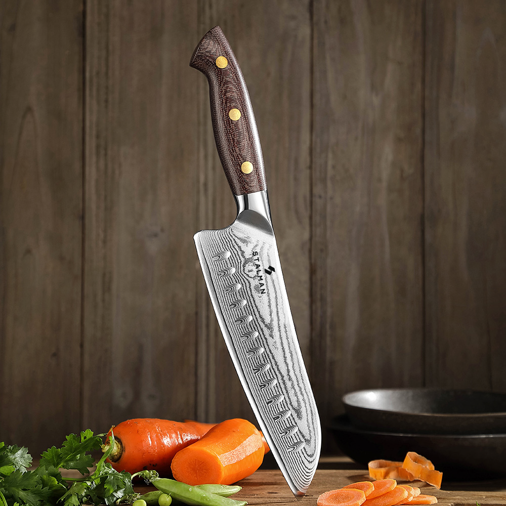 Faca Aço Damasco Santoku 7 Polegadas - Cabo em Micarta Faca Aço Damasco Santoku 7 Polegadas - Cabo em Micarta - Imagem 2