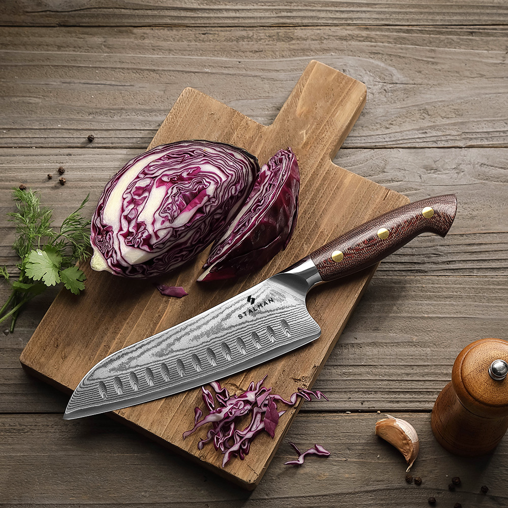 Faca Aço Damasco Santoku 7 Polegadas - Cabo em Micarta Faca Aço Damasco Santoku 7 Polegadas - Cabo em Micarta - Imagem 5