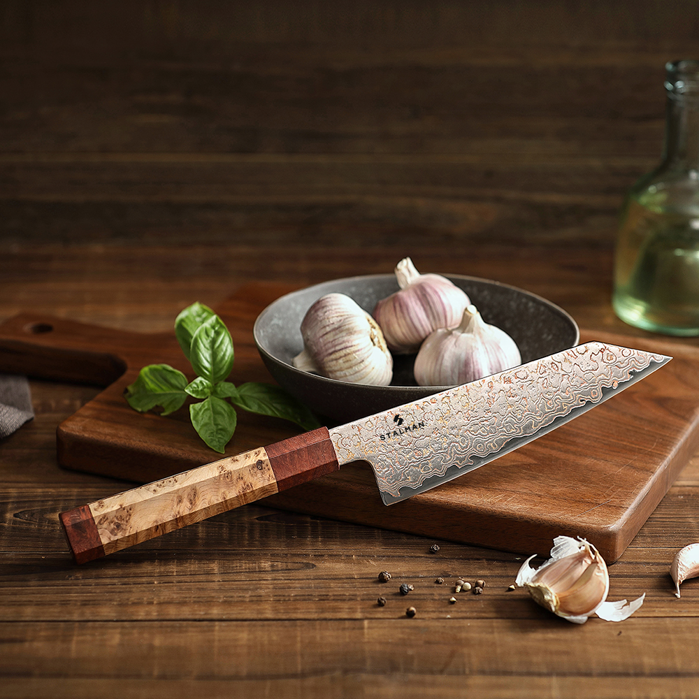Faca Aço Damasco com Cobre Bunka 6,5 Polegadas - Sicômoro e Padauk Faca Aço Damasco com Cobre Bunka 6,5 Polegadas - Sicômoro e Padauk - Imagem 2