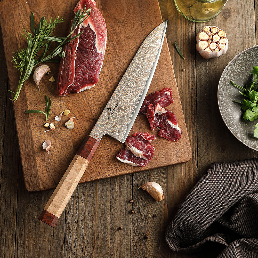 Faca Aço Damasco com Cobre Chef 8 Polegadas - Sicômoro e Padauk SX05C CS 5