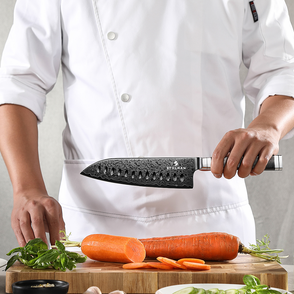 Faca Aço Damasco 12Cr18MoV Santoku 7 Polegadas - Cabo em Ébano Faca Aço Damasco 12Cr18MoV Santoku 7 Polegadas - Cabo em Ébano - Imagem 6