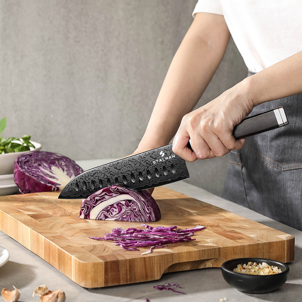 Faca Aço Damasco 12Cr18MoV Santoku 7 Polegadas - Cabo em Ébano SX08E RS 2