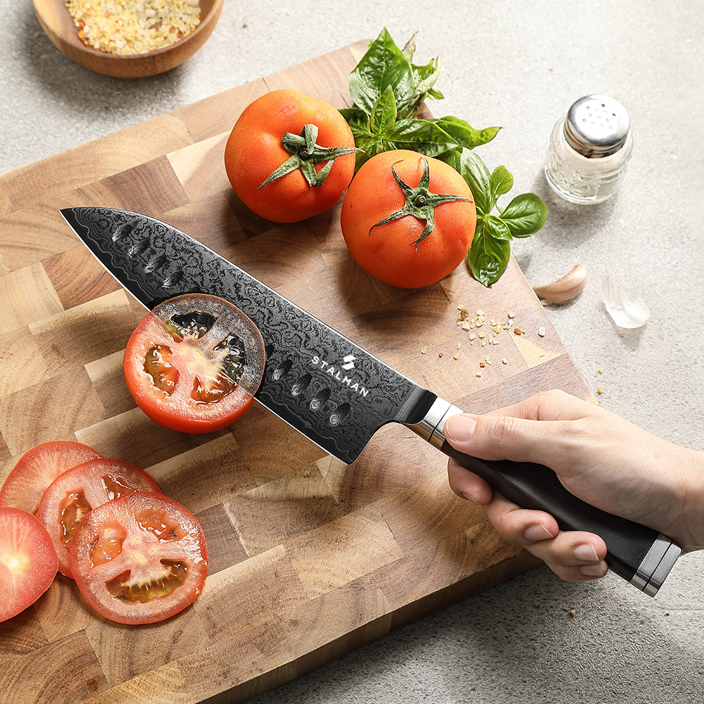 Faca Aço Damasco 12Cr18MoV Santoku 7 Polegadas - Cabo em Ébano Faca Aço Damasco 12Cr18MoV Santoku 7 Polegadas - Cabo em Ébano - Imagem 4