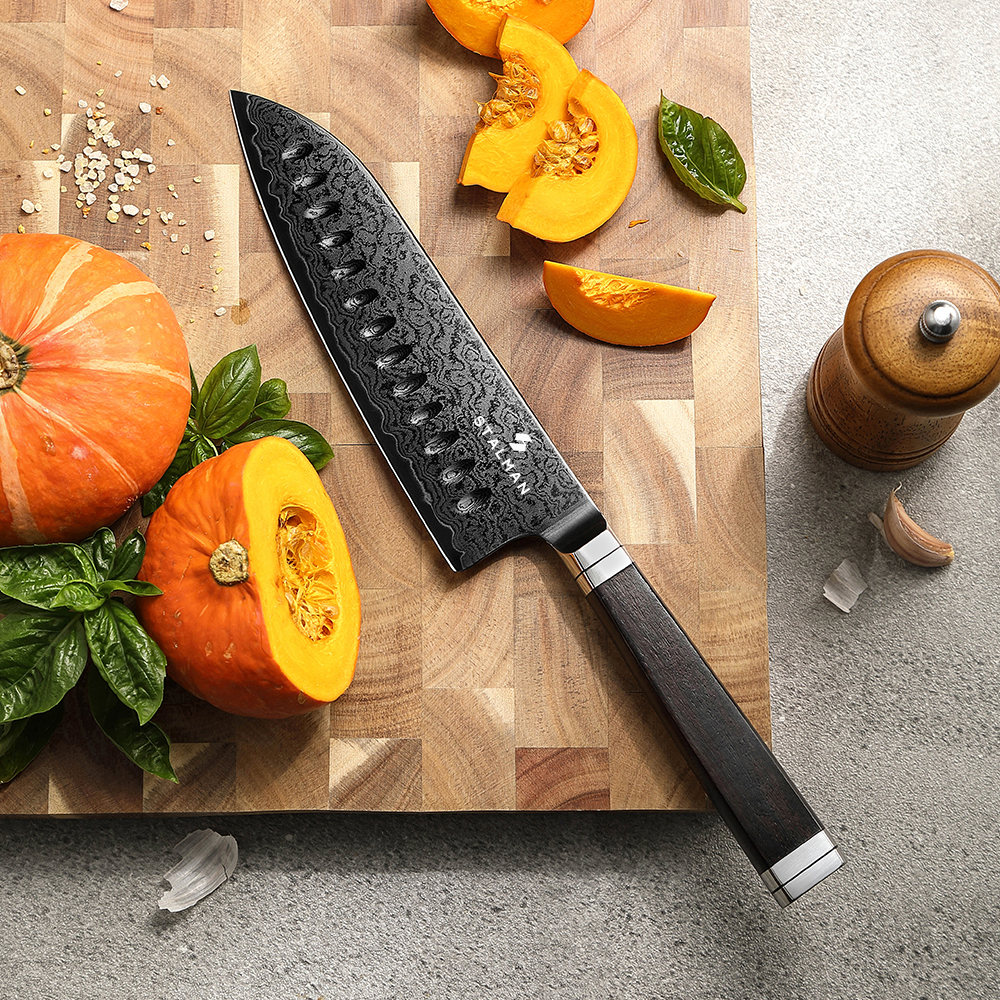 Faca Aço Damasco 12Cr18MoV Santoku 7 Polegadas - Cabo em Ébano Faca Aço Damasco 12Cr18MoV Santoku 7 Polegadas - Cabo em Ébano - Imagem 5