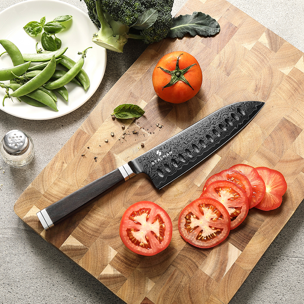 Faca Aço Damasco 12Cr18MoV Santoku 7 Polegadas - Cabo em Ébano SX08E RS 6