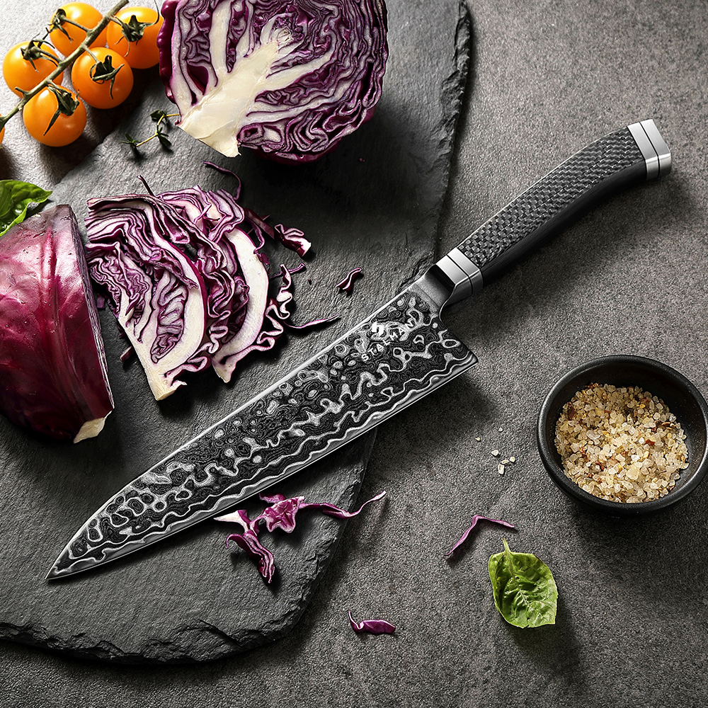 Faca Aço Damasco M390 Chef 8 Polegadas - Fibra de Carbono X10 8 inch chef knife 厨师刀 main Stalman 6