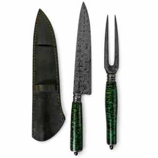 Kit Churrasco 2 Peças Aço Damasco Rain Drop 8,5" - Cabo em Amboyna Burl (Green)