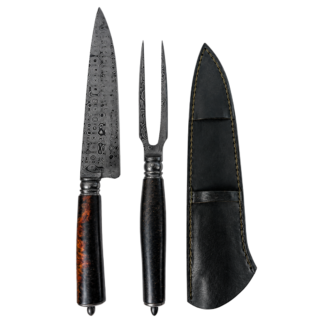 Kit Churrasco 2 Peças Aço Damasco Rain Drop 8,5" - Cabo em Amboyna Burl (Fire)