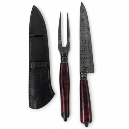 Kit Churrasco 2 Peças Aço Damasco Rain Drop 8,5" - Cabo em Amboyna Burl (Red)