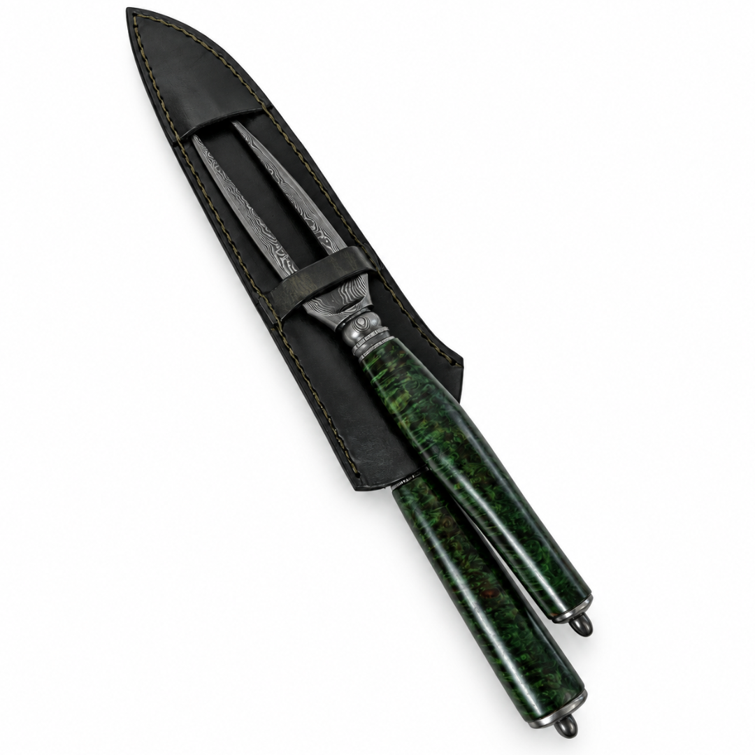 Kit Churrasco 2 Peças Aço Damasco Rain Drop 8,5" - Cabo em Amboyna Burl (Green) Kit Churrasco 2 Peças Aço Damasco Rain Drop 8,5" - Cabo em Amboyna Burl (Green) - Imagem 5